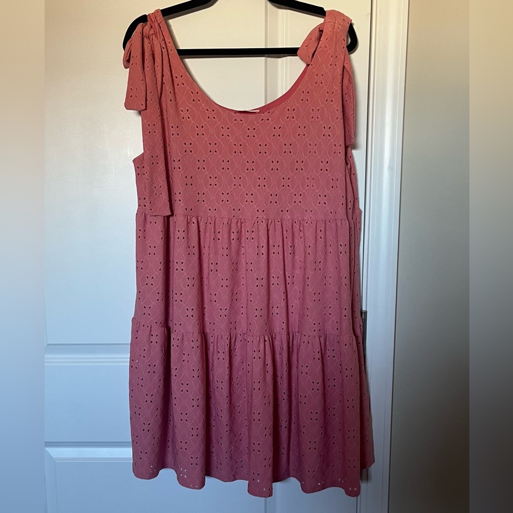 Pink Lily Blush Eyelet Mini Dress with Ties